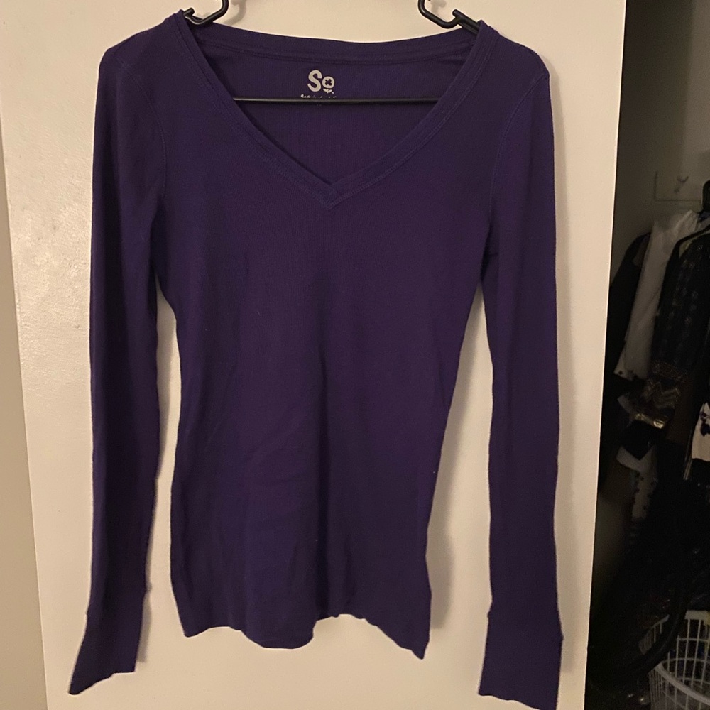 SO Deep Purple Long Sleeve V-Neck Top